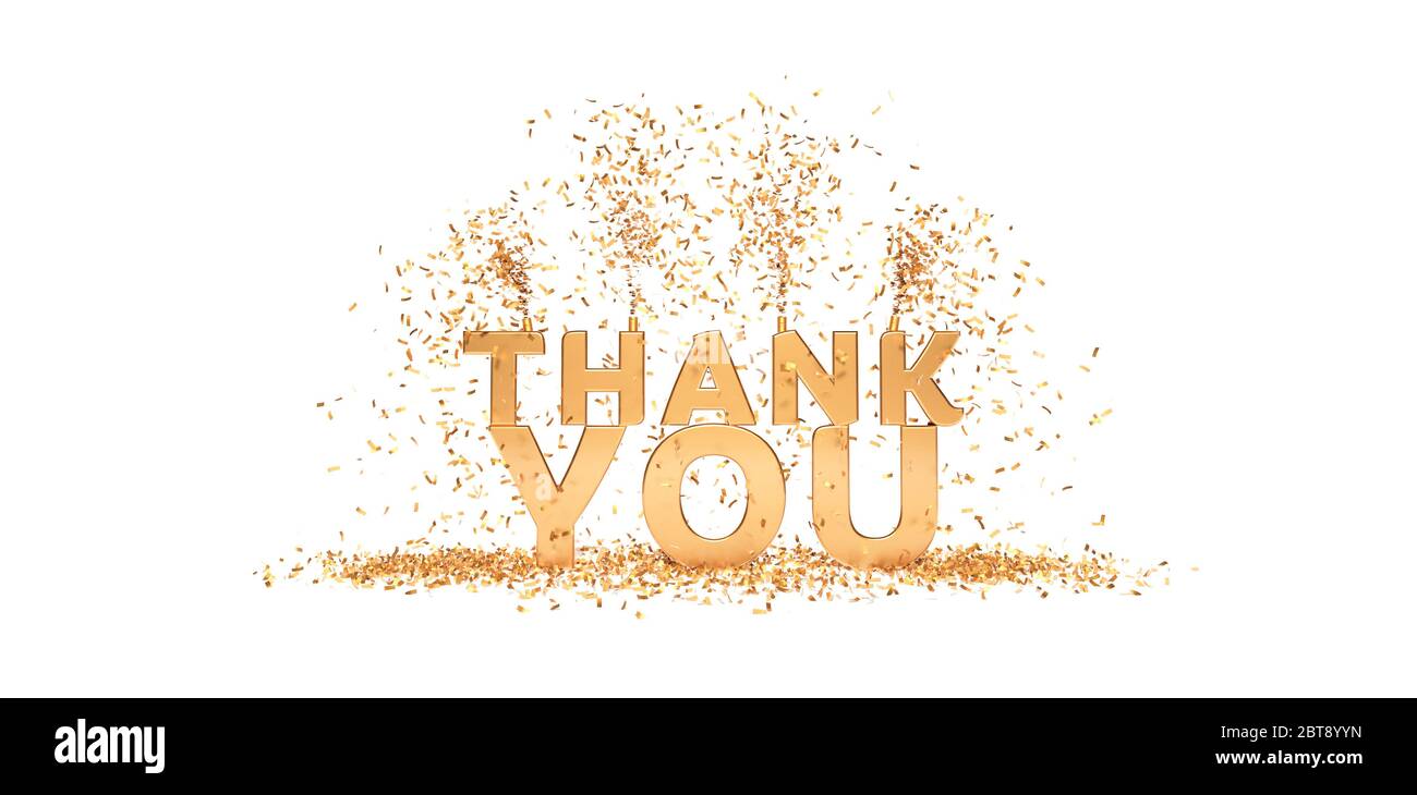 Thank You Phrase With Confetti White And Gold 3D Rendering Stock Photo thank-you-phrase-with-confetti-white-and-gold-3d-rendering-stock-photo