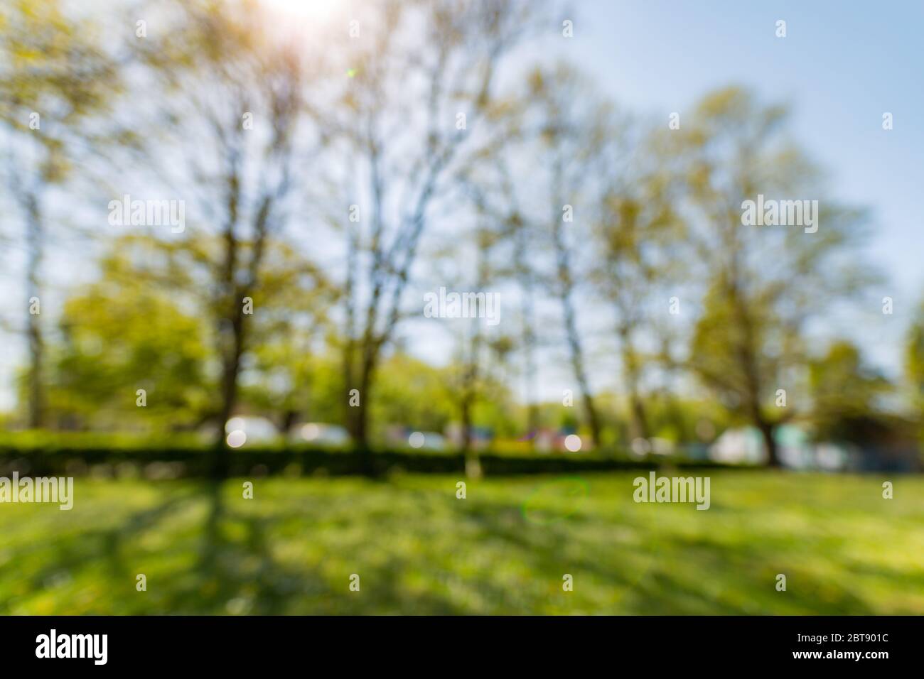 Blur park with sun light abstract background. Stock Photo