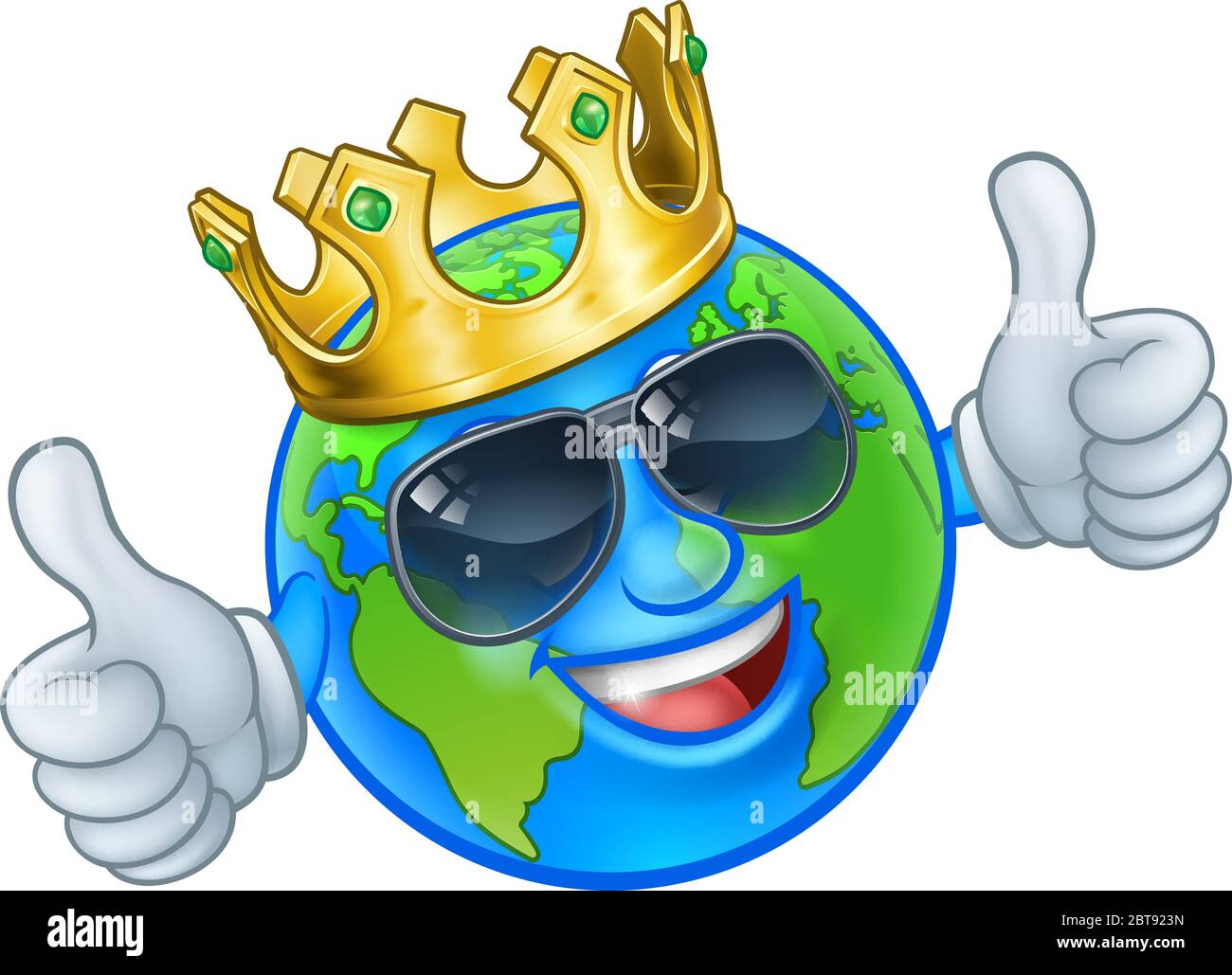 Earth Globe King Sunglasses Cartoon World Mascot Stock Vector