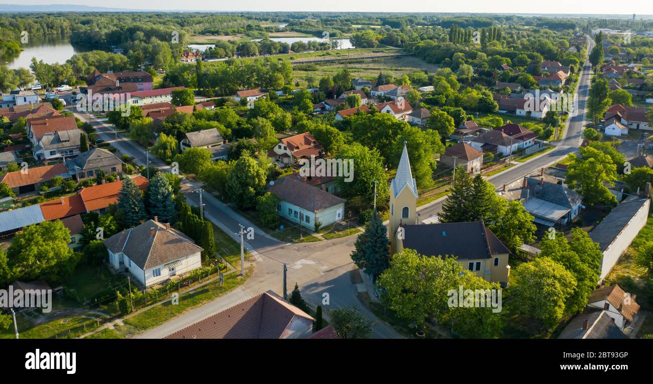 Aerial view of Tiszafured in Hungary. European countryside landscape. Stock Photo