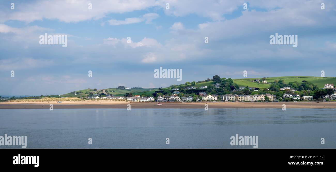 Panorama view of the small town of Instow, viewed from Appledore, across the Torridge Taw estuary. Picturesque north Devon. May 2020. Stock Photo