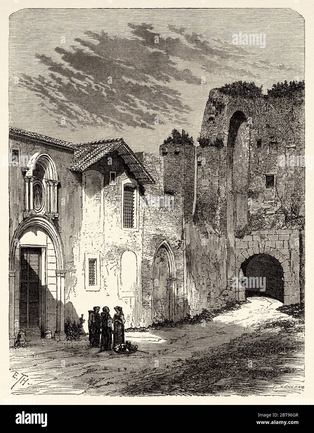 Dolabella and Silano arch and gate to Trinitarian monastery, Rome. Italy, Europe. Trip to Rome by Francis Wey 19Th Century Stock Photo