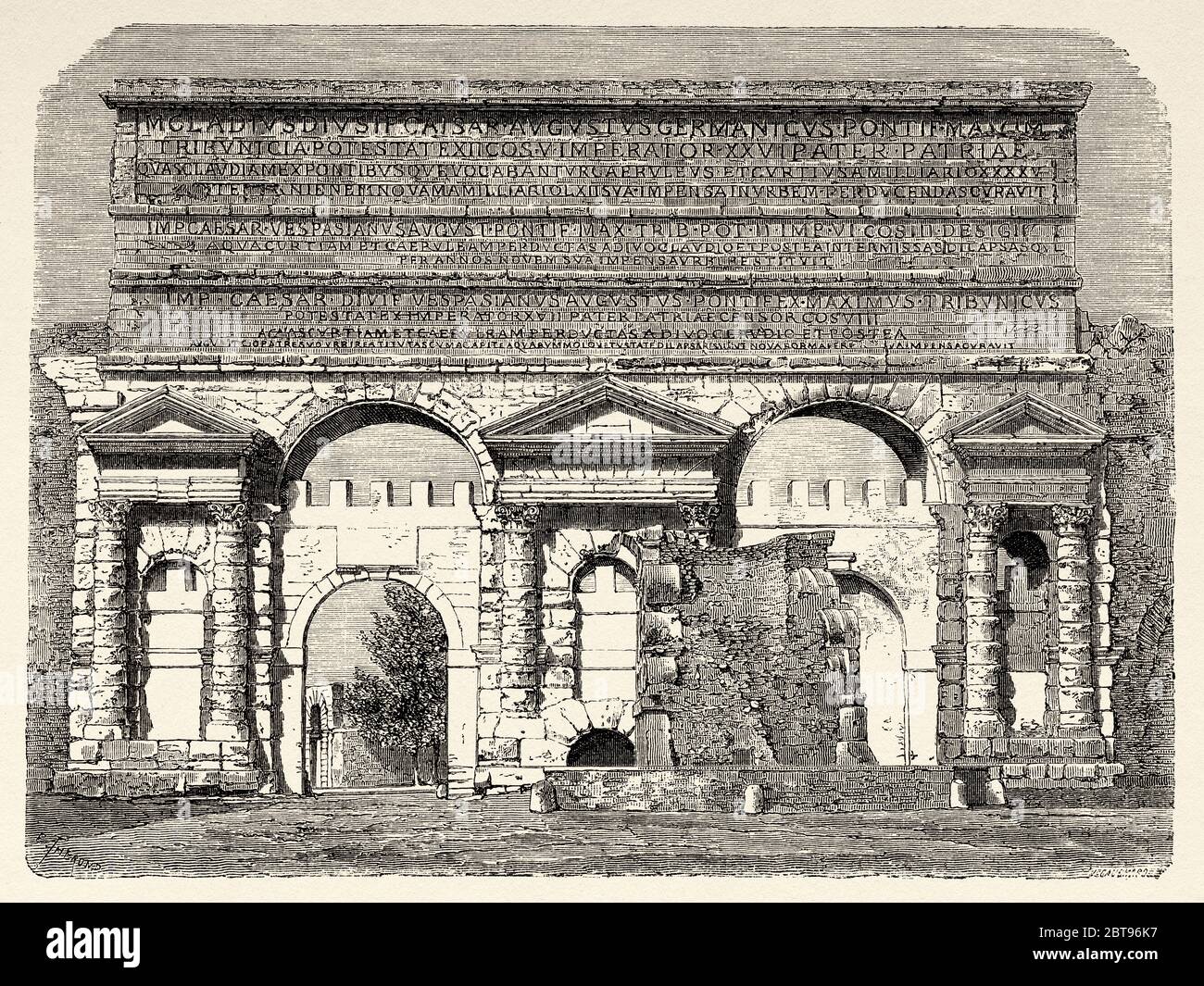 Porta Maggiore, Porta Prenestina or Labicana in the Aurelian Walls, Rome. Italy, Europe. Trip to Rome by Francis Wey 19Th Century Stock Photo