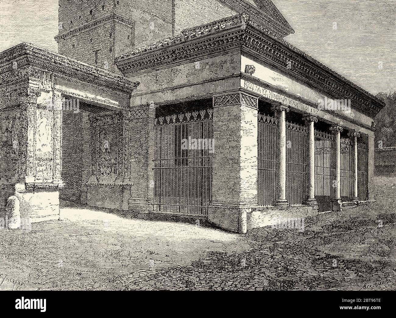 Porch of St George's church in Velabro, Arch of the Goldsmiths, Rome. Italy, Europe. Trip to Rome by Francis Wey 19Th Century Stock Photo