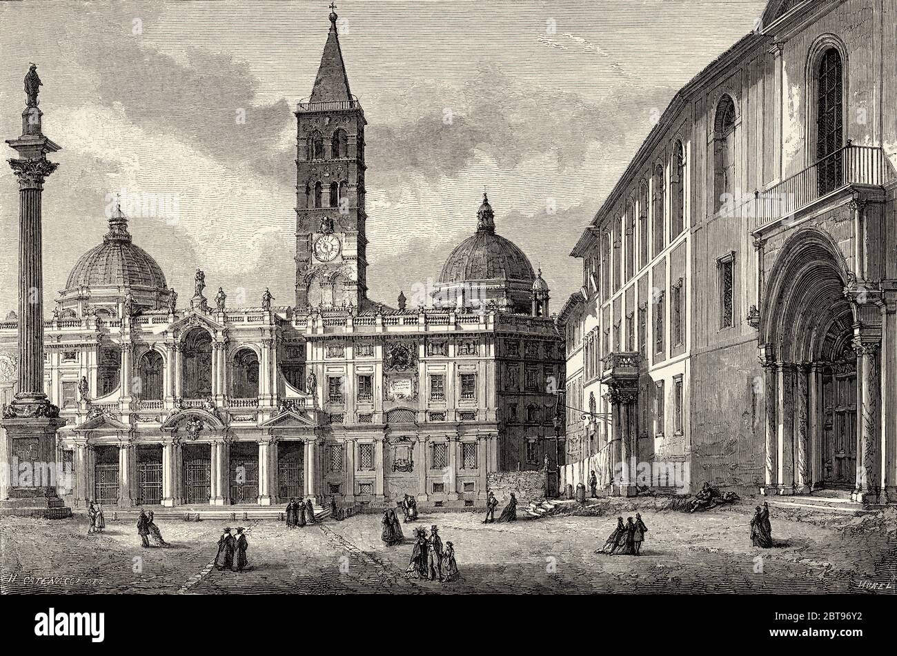 Basilica Santa Maria maggiore and Saint Anthony convent, Rome. Italy, Europe. Trip to Rome by Francis Wey 19Th Century Stock Photo