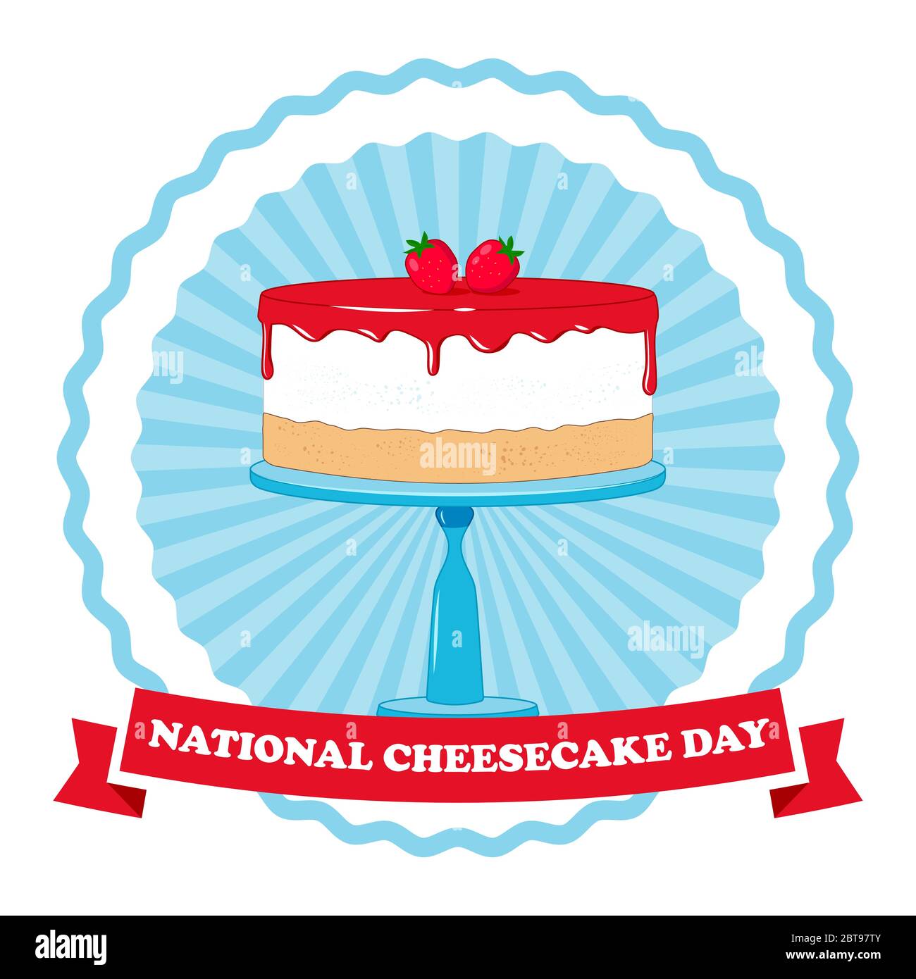 National Cheese Cake Day Vector Illustration. Cheesecake with strawberry toping. Stock Vector