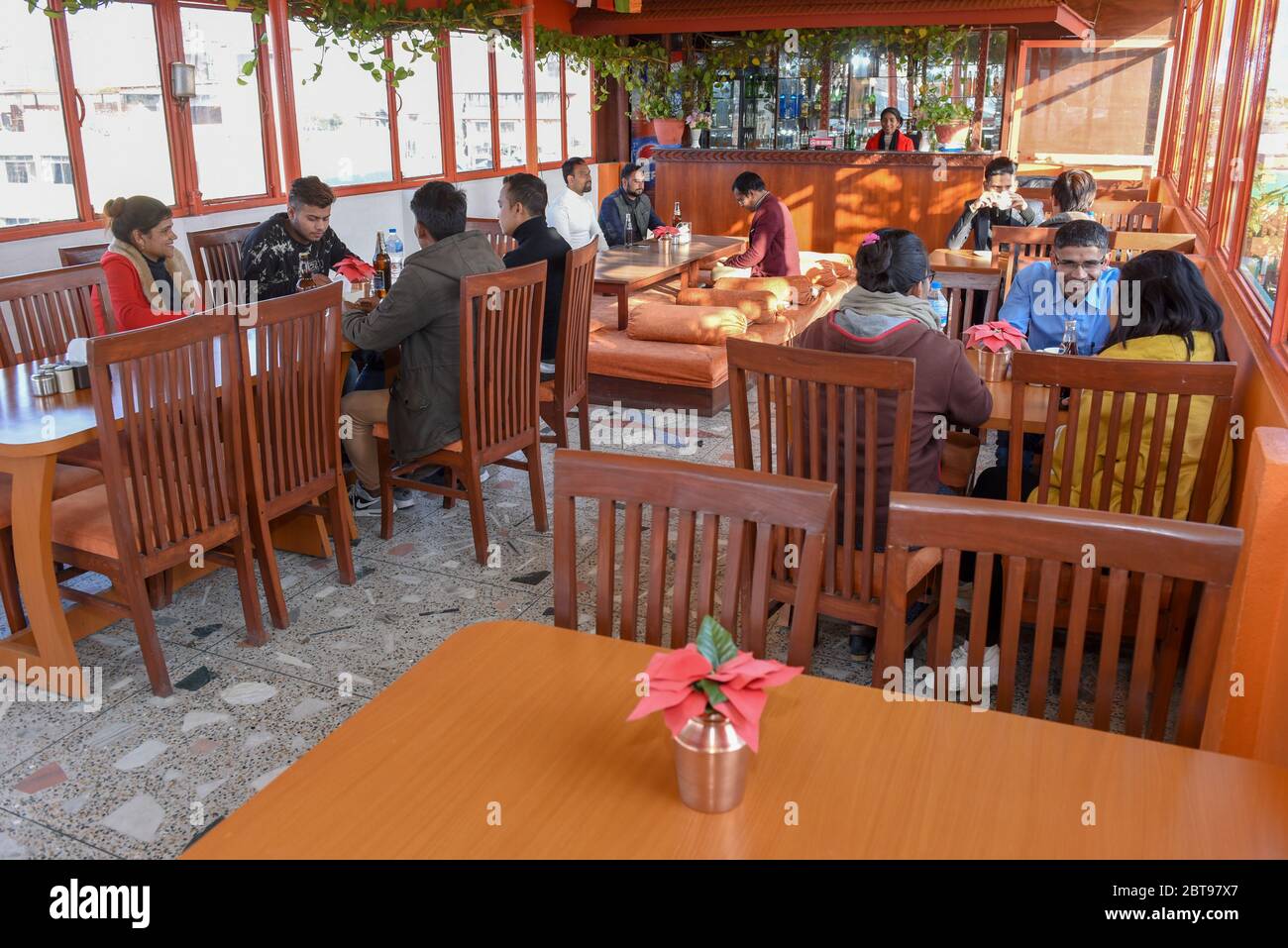 Kathmandu, Nepal 2 February 2020 customers of a rooftop restaurant