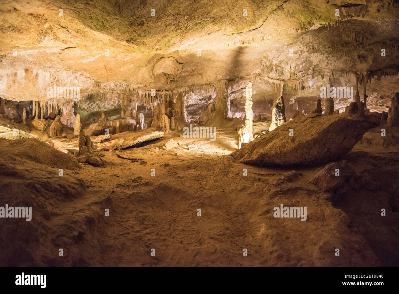 A visit to the stalactite cave in Ibiza that was used by smugglers at he time. Stock Photo
