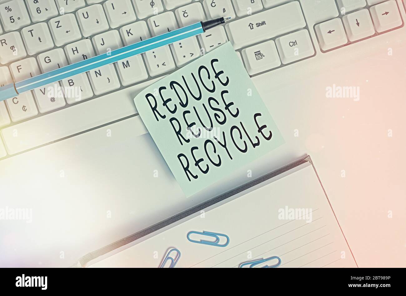 Writing note showing Reduce Reuse Recycle. Business concept for ...