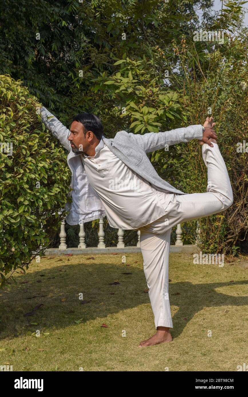 Kathmandu, Nepal - 2 February 2020: yoga position performed by a teacher at Kathmandu on Nepal Stock Photo