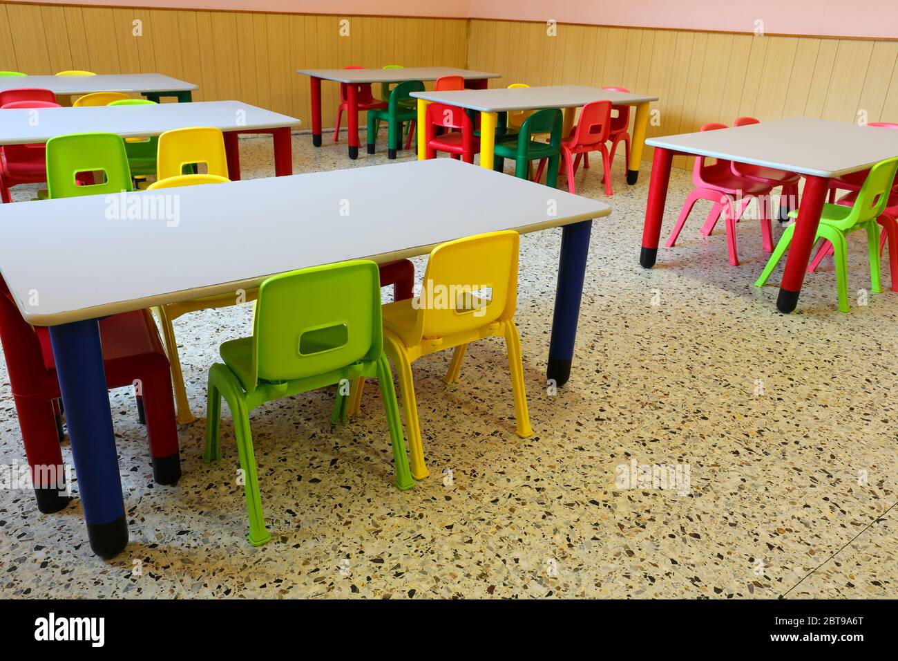 interior of a school class with empty desks without children because of