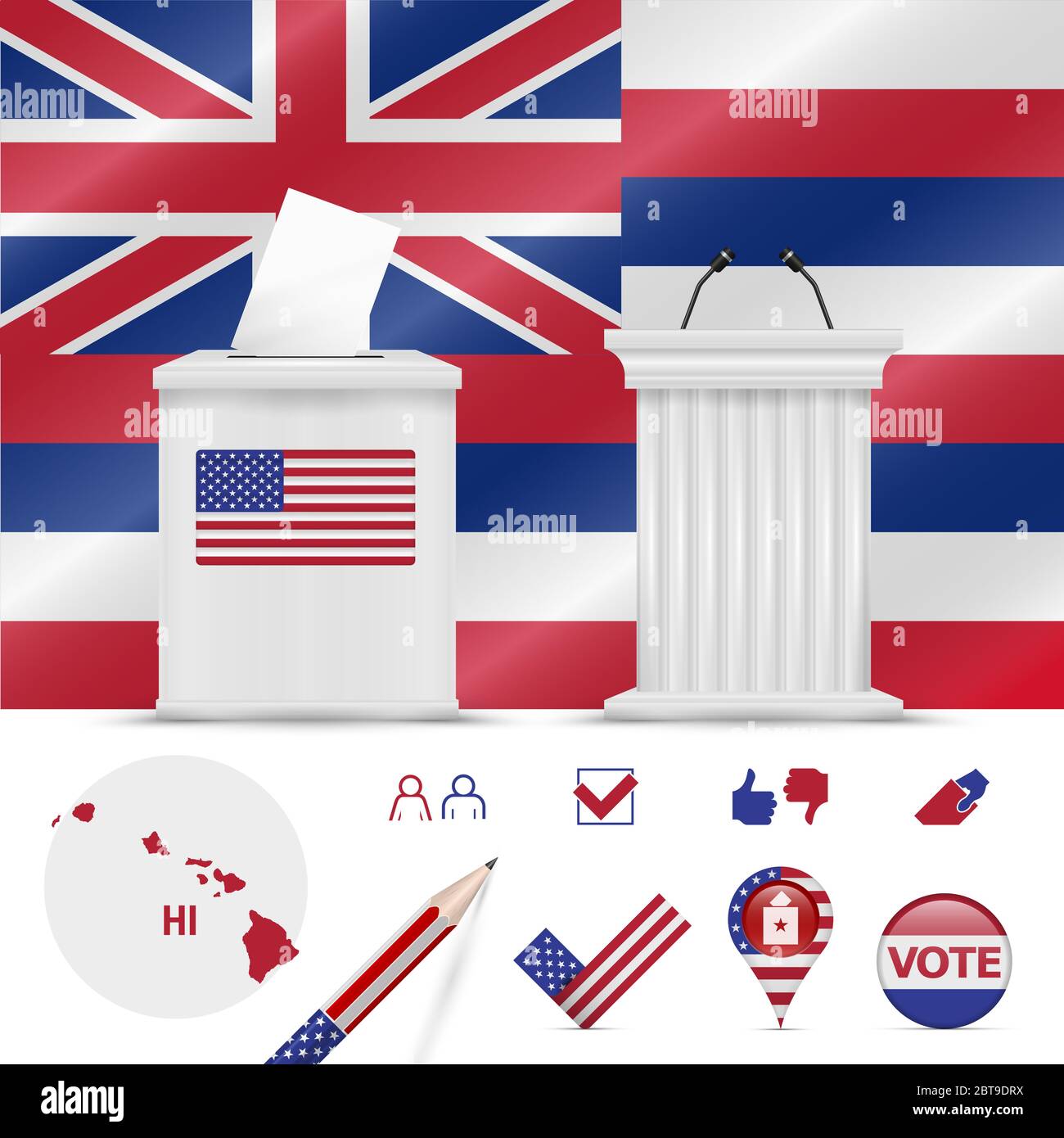 Presidential elections in Hawaii. waving flag, realistic ballot box