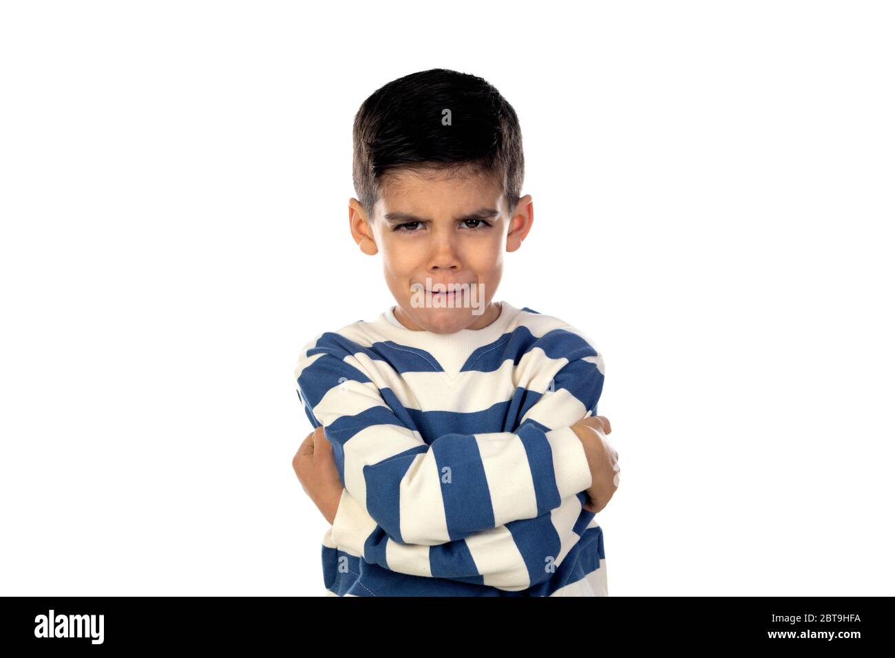 Sad latin child isolated on a white background Stock Photo
