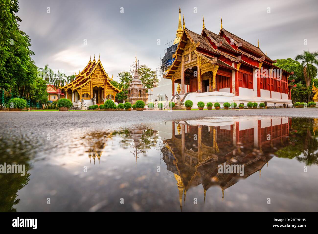 Wat Phra Singh in Chiang Mai, Thailand at dusk. Stock Photo