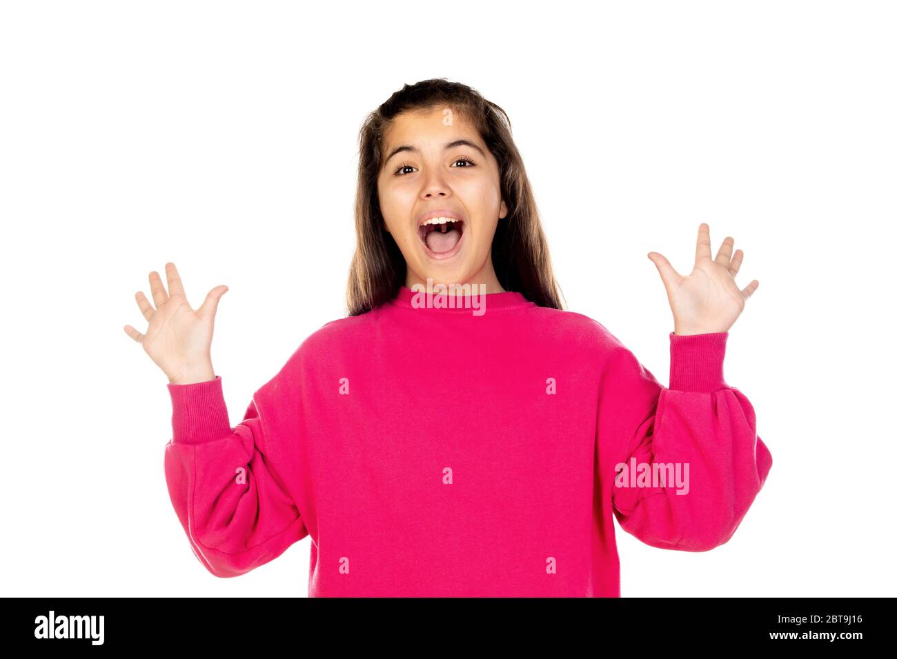 Surprised young girl isolated on a white background Stock Photo - Alamy