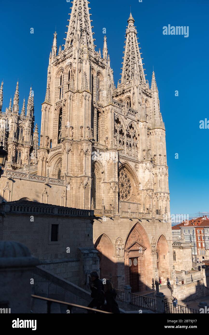 Burgos, Spain; may 04 2019: Burgos cathedral in Spain in Gothic style aka 'Santa Iglesia Catedral Basílica Metropolitana de Santa María' Stock Photo