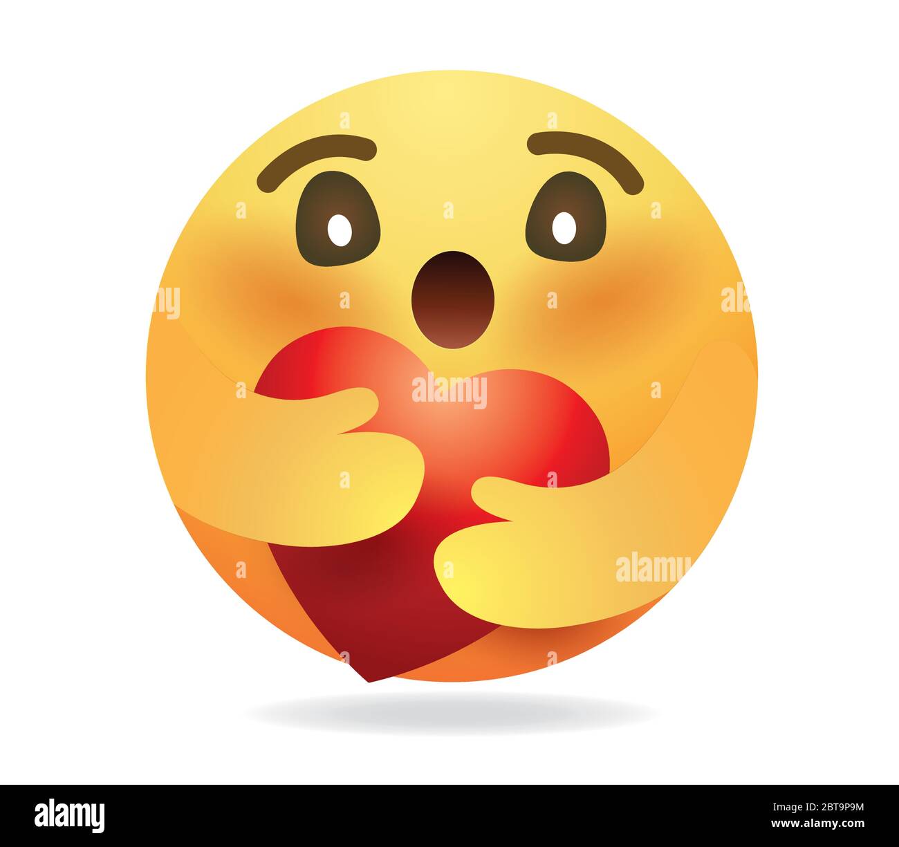 Emoticon vector.Round Yellow cartoon hugging heart love design for use in chat, email, massage and comment.Emoji with red heart.Smiley face vector. Stock Vector