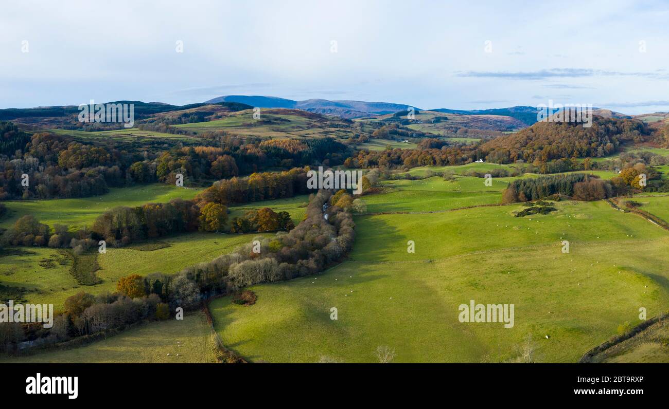 Aerial view of the Fleet Valley National Scenic Area in Autumn, near Gatehouse of Fleet, Dumfries & Galloway, Scotland Stock Photo