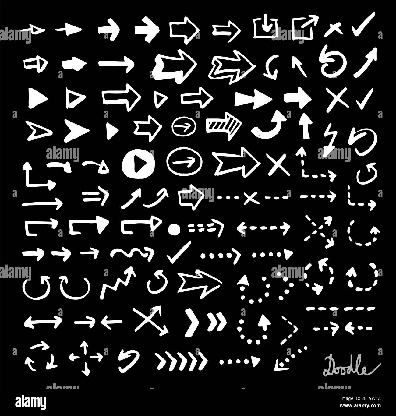 Hand Drawn Arrow Doodle Vector Set Black Ground Stock Vector Image ...