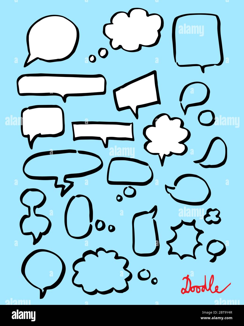 Speech Bubbles Hand Drawn Vector Set Blue Stock Vector