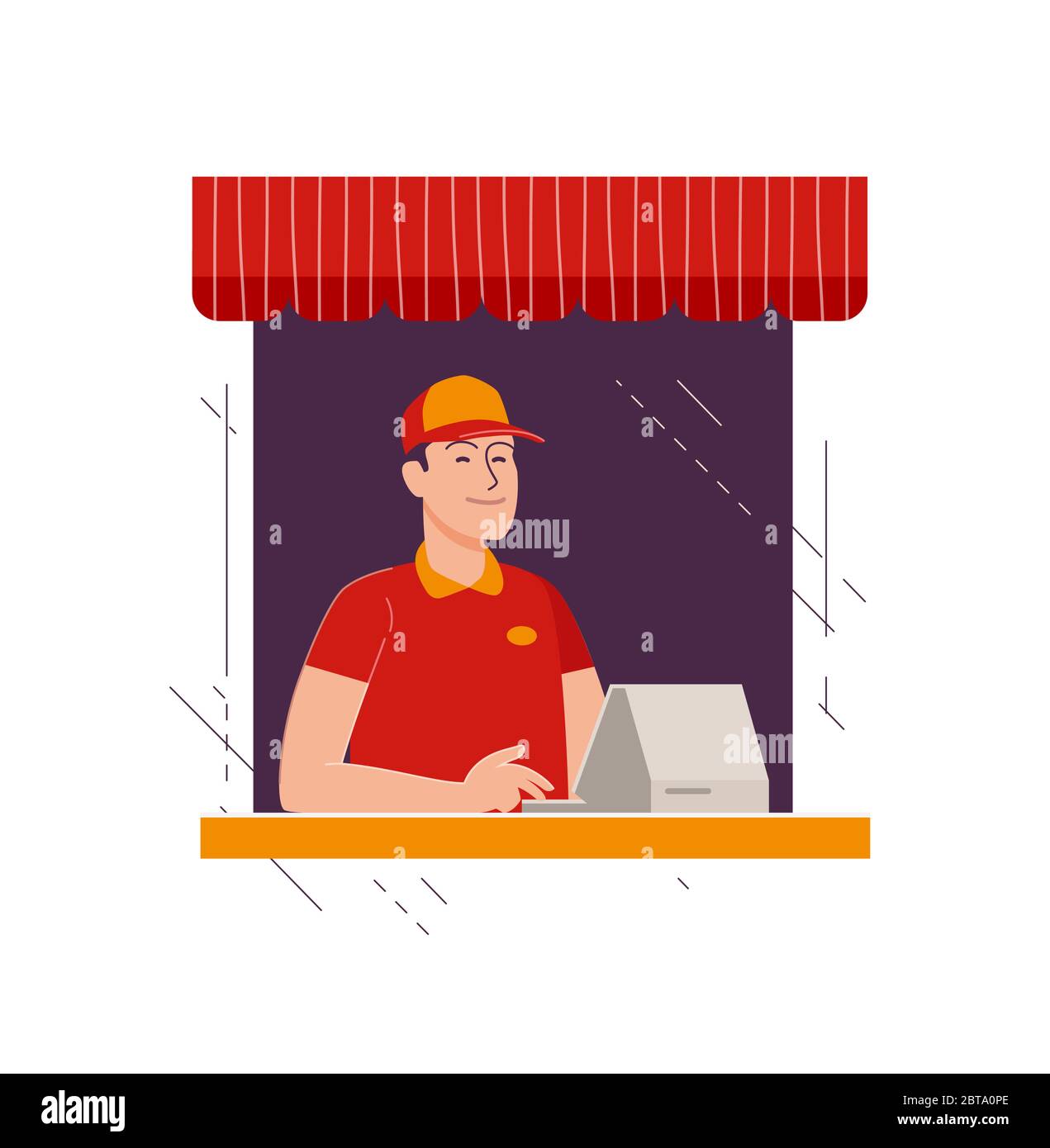 Happy seller at checkout in store. Business, shop vector illustration Stock Vector
