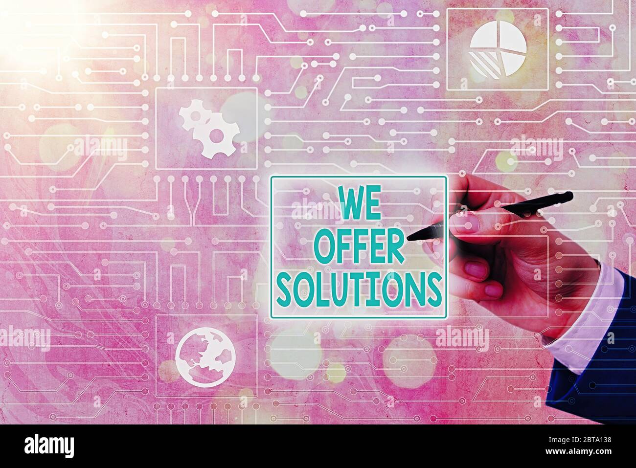Conceptual hand writing showing We Offer Solutions. Concept meaning way ...