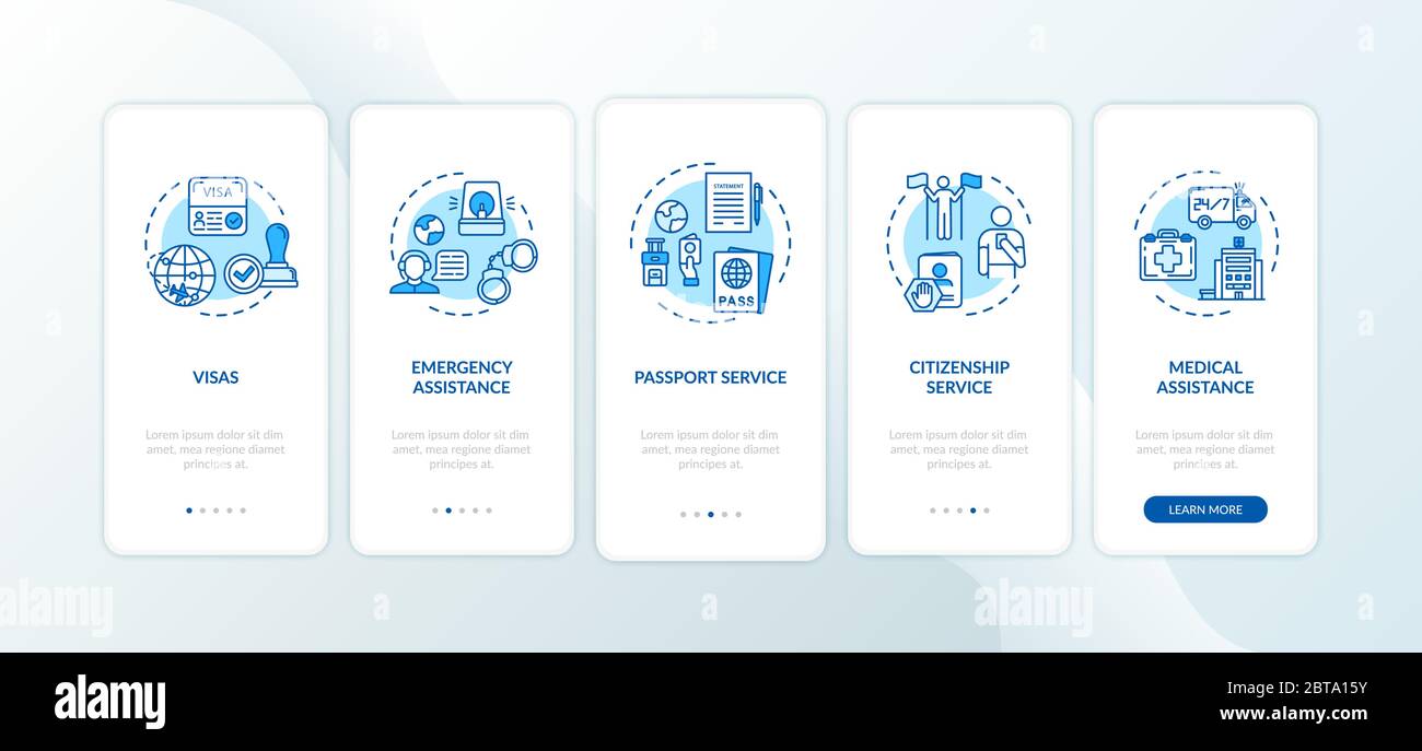 Administration assistance onboarding mobile app page screen with concepts Stock Vector