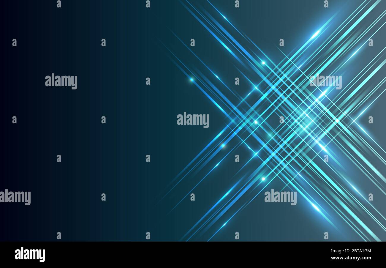 Straight lines abstract technology blue shiny light background for design. Stock Vector