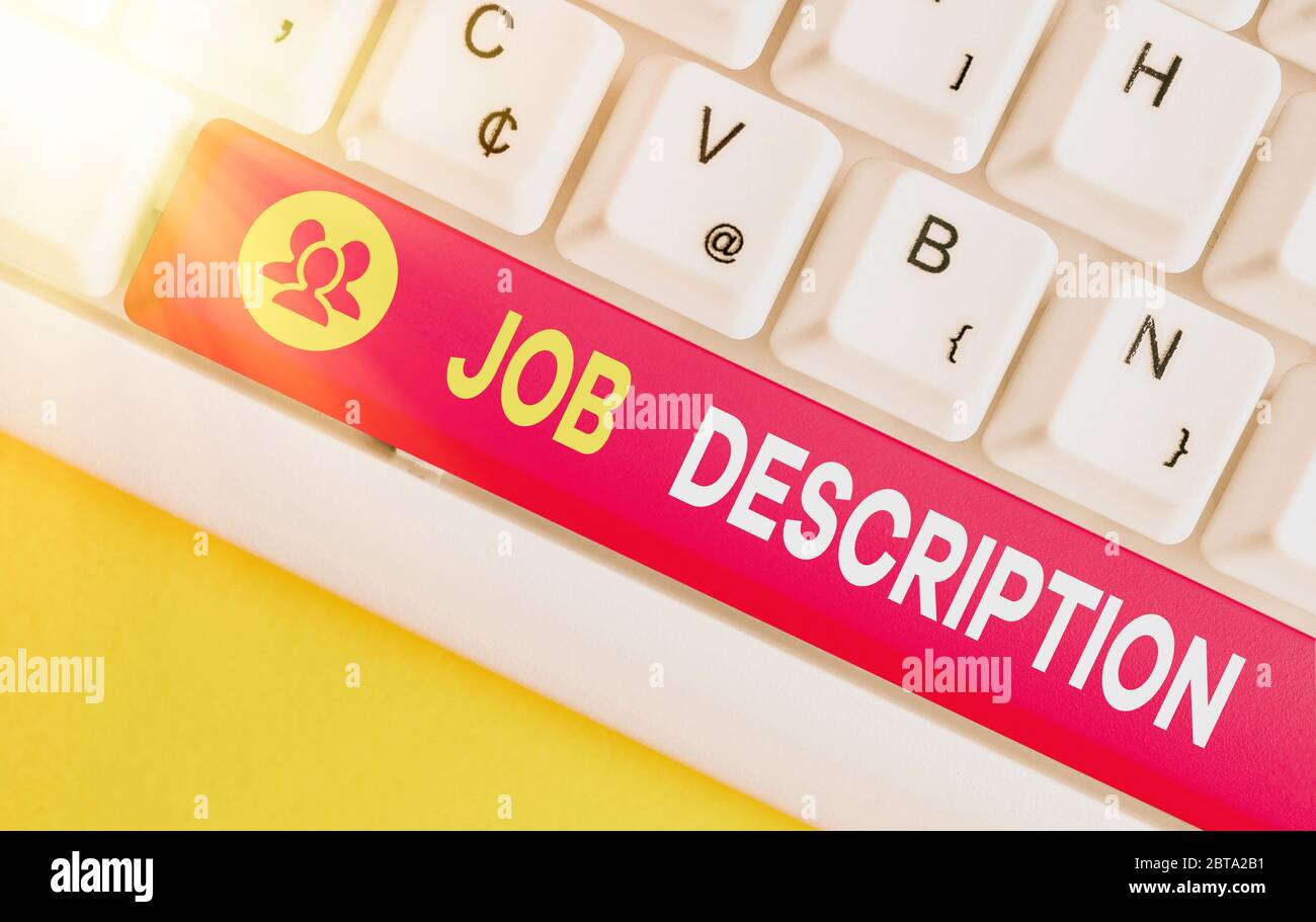 Word writing text Job Description. Business photo showcasing a formal ...