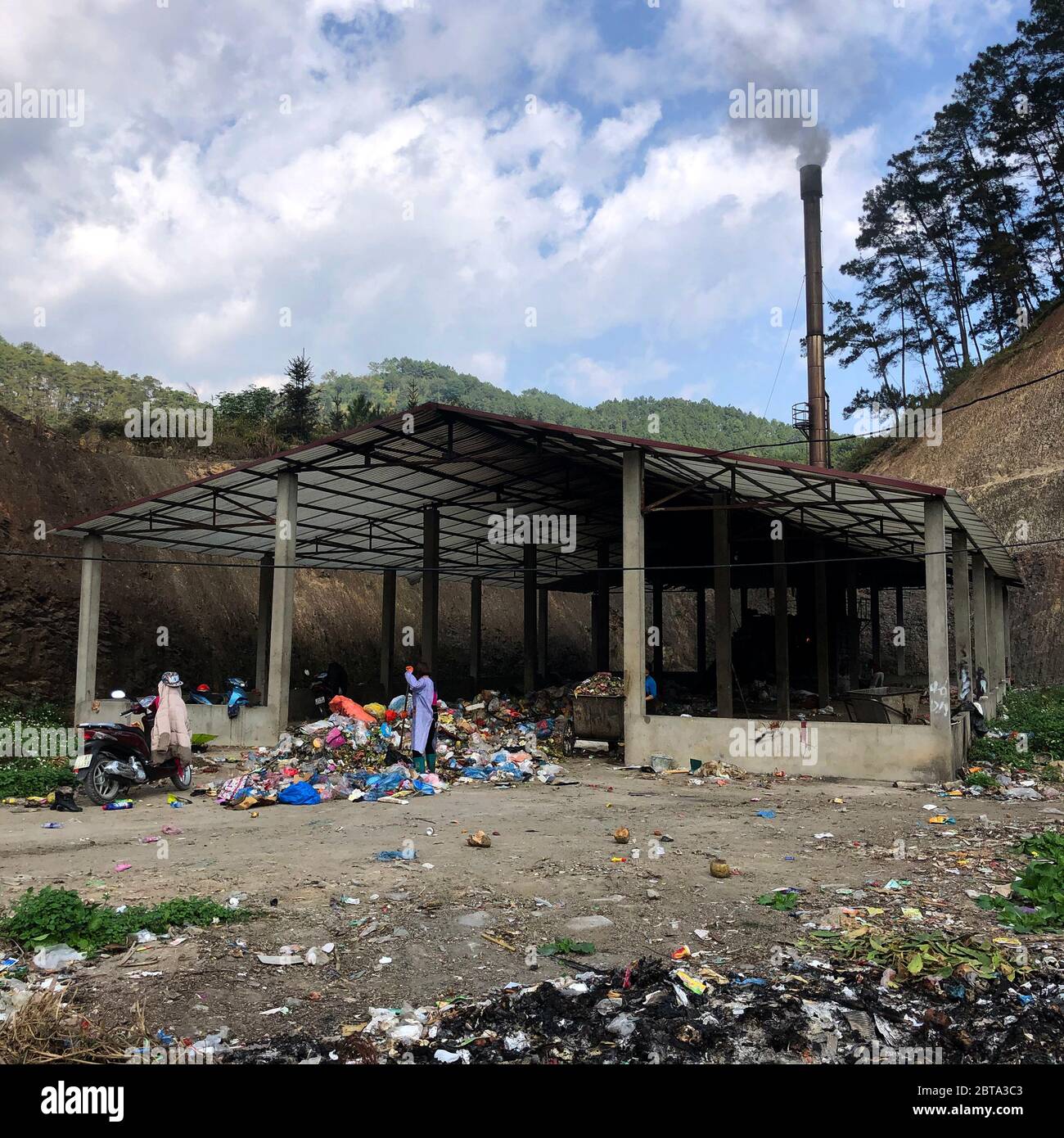 Hà Giang, vietnam, January 11, 2020 - Outdoors incinerator close to the city center Stock Photo