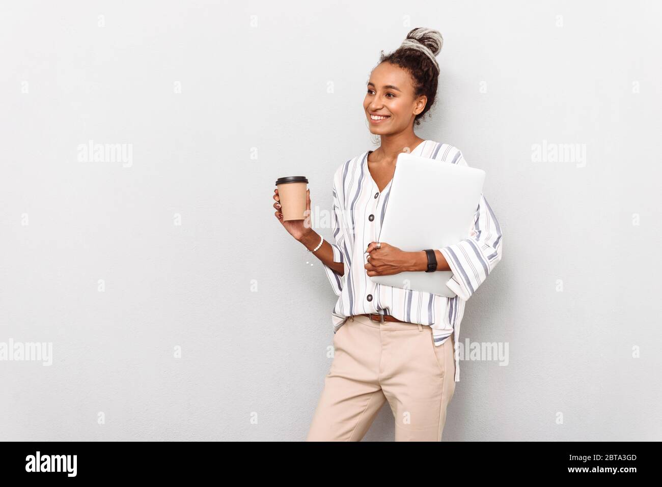 Image of cheerful african business woman with dreads isolated over ...