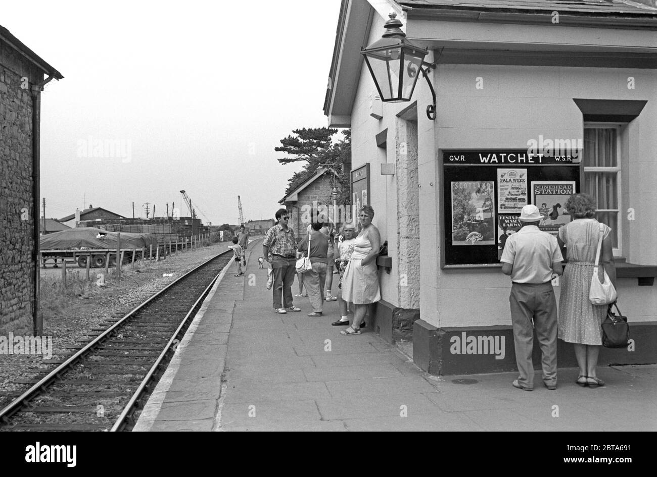 Passengers at Watchet station on the West Somerset Heritage Railway, Somerset, England Stock Photo