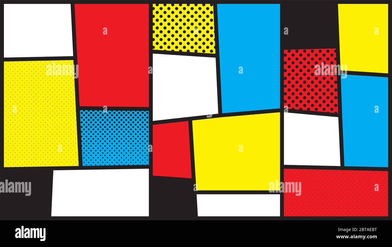 Neoplasticism (Piat Mondrian) imitation pattern in the Pop Art (dotted) style. Large size background texture. Stock Photo
