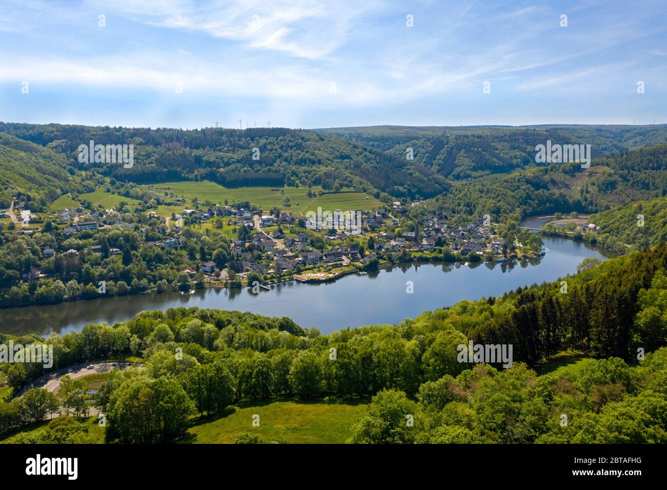 Aerial view of Einruhr, situated on the Obersee (Upper Rursee), a reservoir lake, Simmerath, North Rhine-Westphalia, Germany. Stock Photo