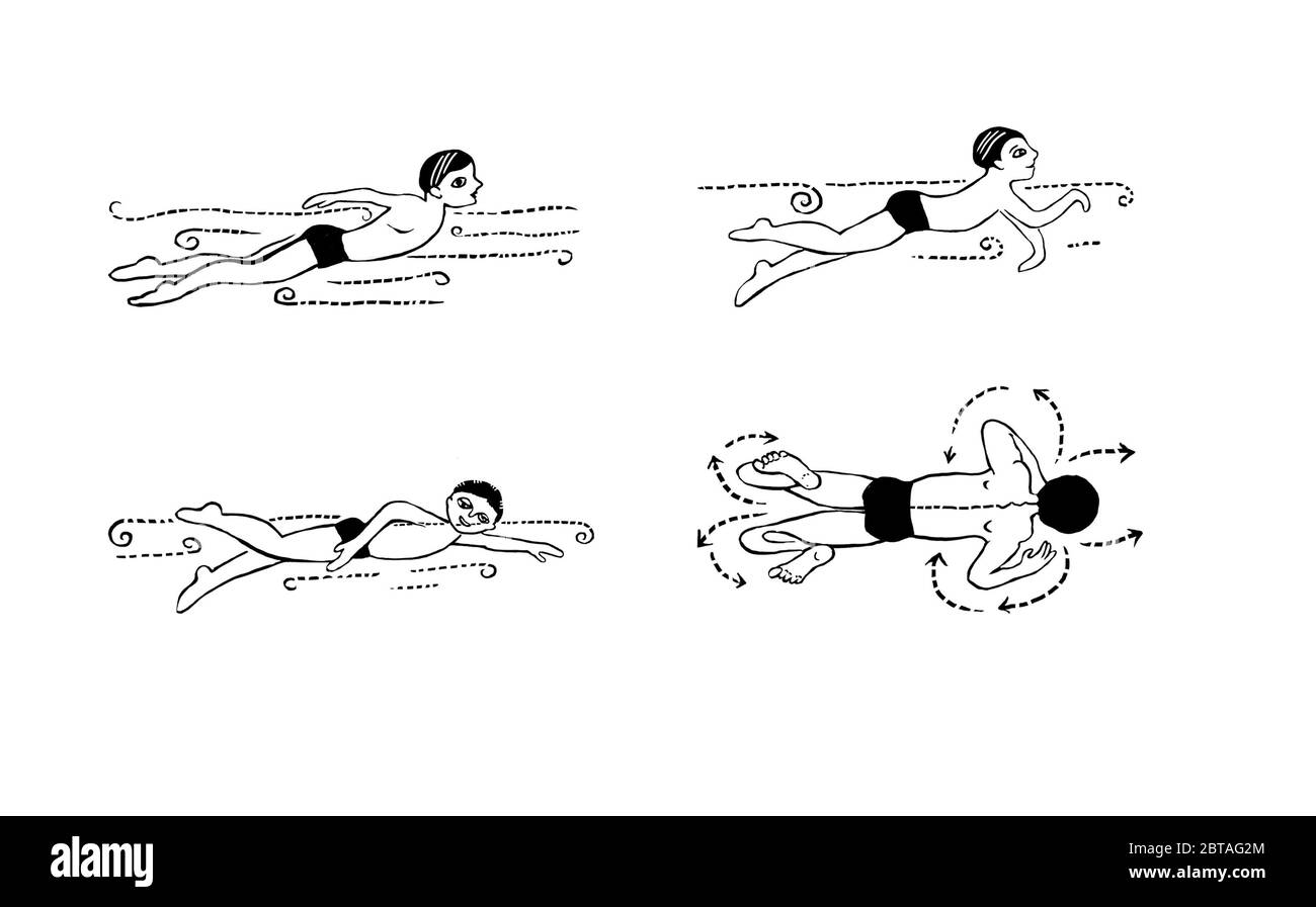 Swimming Type Poses. Isolated illustration in cartoon style. Stock Photo