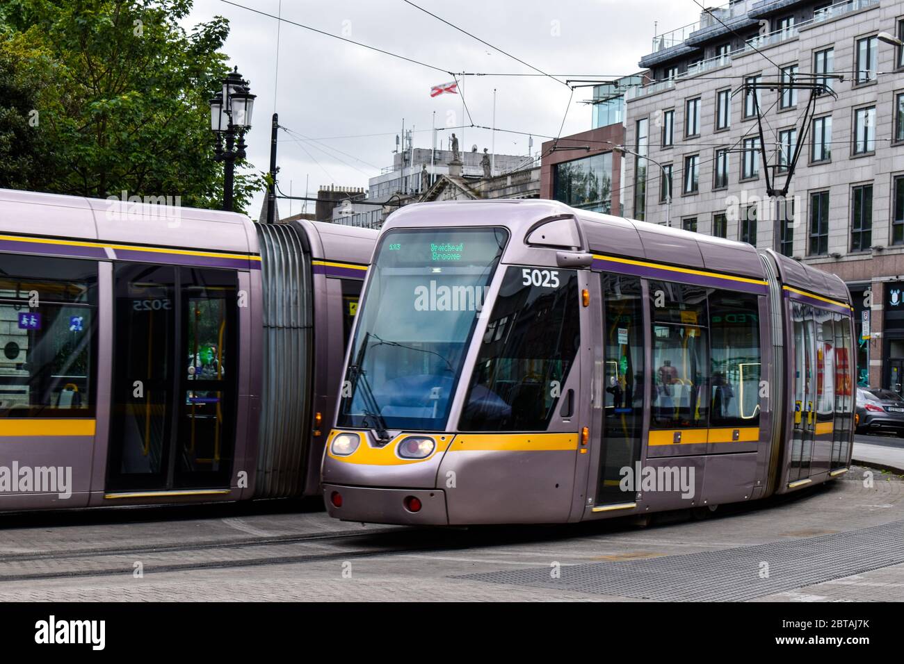 DUBLIN, IRELAND - 23 May 2020: Luas trams passing by at st stephens green in Dublin city centre Stock Photo