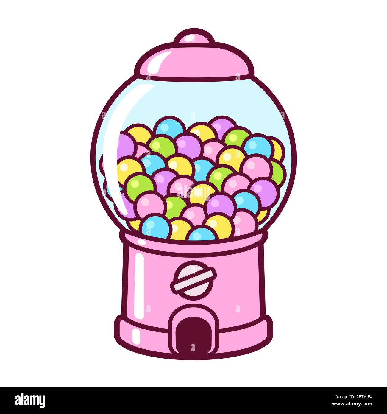 Cute cartoon gumball machine. Pink candy or bubble gum dispenser, vector clip art illustration. Stock Vector