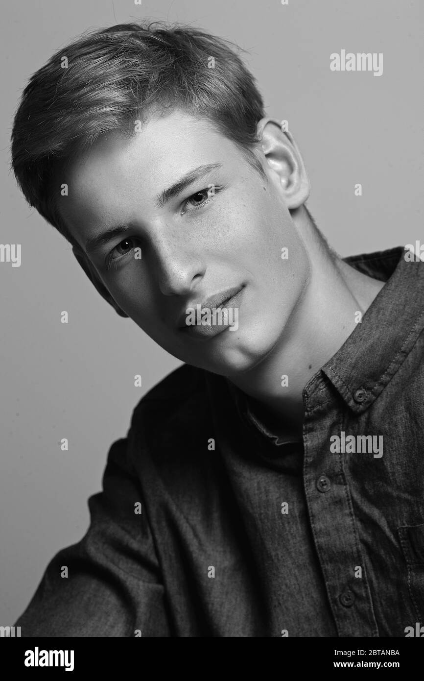 Happy handsome young worker Black and White Stock Photos & Images - Alamy