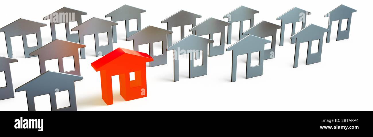 House sale real estate concept. Panoramic 3d rendering white isolated Stock Photo