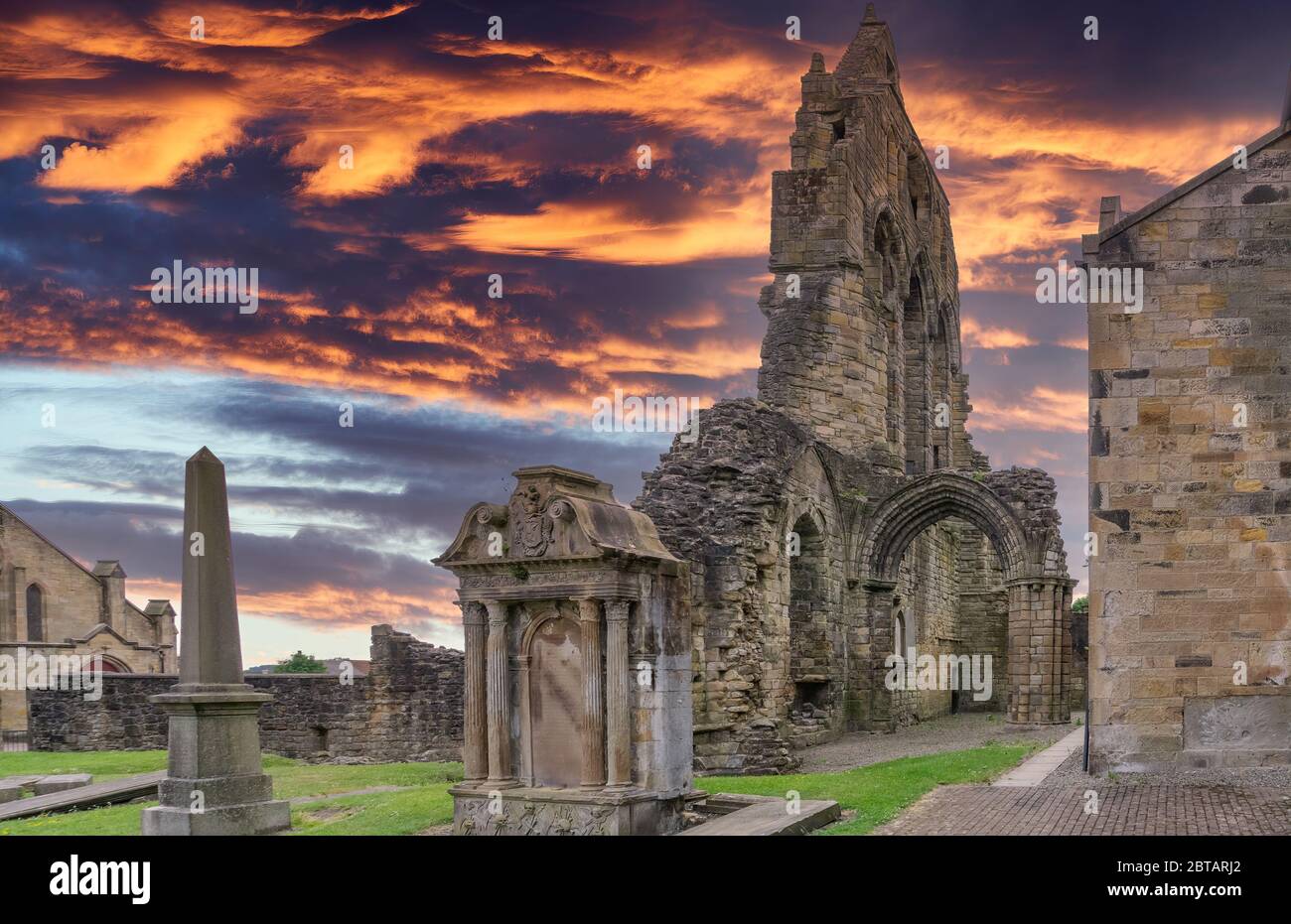 The Old Transept Ancient Ruins Kilwinning Abbey Scotland from the side of the old clock tower Stock Photo