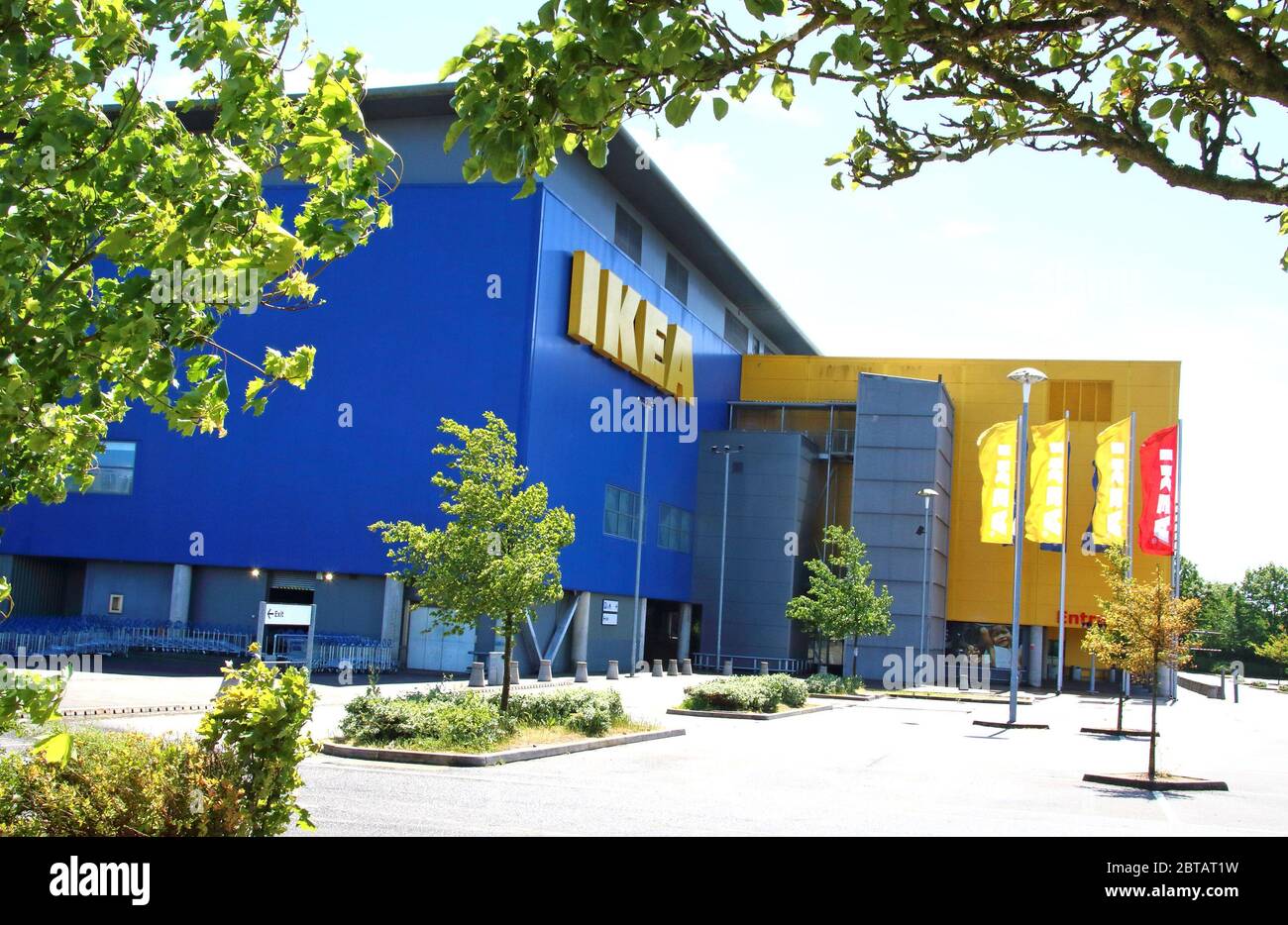 Milton Keynes, UK. 23rd May, 2020. IKEA logo seen at one of their stores.Furniture giant Ikea announced that they will re-open 19 of its stores across England and Northern Ireland on 1 June and Milton Keynes is also inclusive on the list. Credit: Keith Mayhew/SOPA Images/ZUMA Wire/Alamy Live News Stock Photo