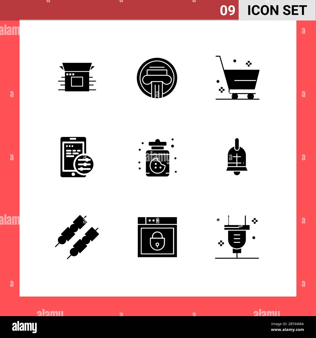 Mobile Interface Solid Glyph Set of 9 Pictograms of dessert, mobile, decoration, gdpr, e commerce Editable Vector Design Elements Stock Vector