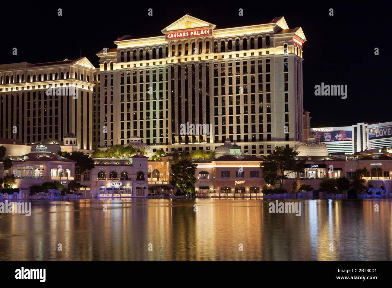Las Vegas, Nevada - August 29, 2019: Caesars Palace Hotel and Casino at night in Las Vegas, Nevada, United States. Stock Photo