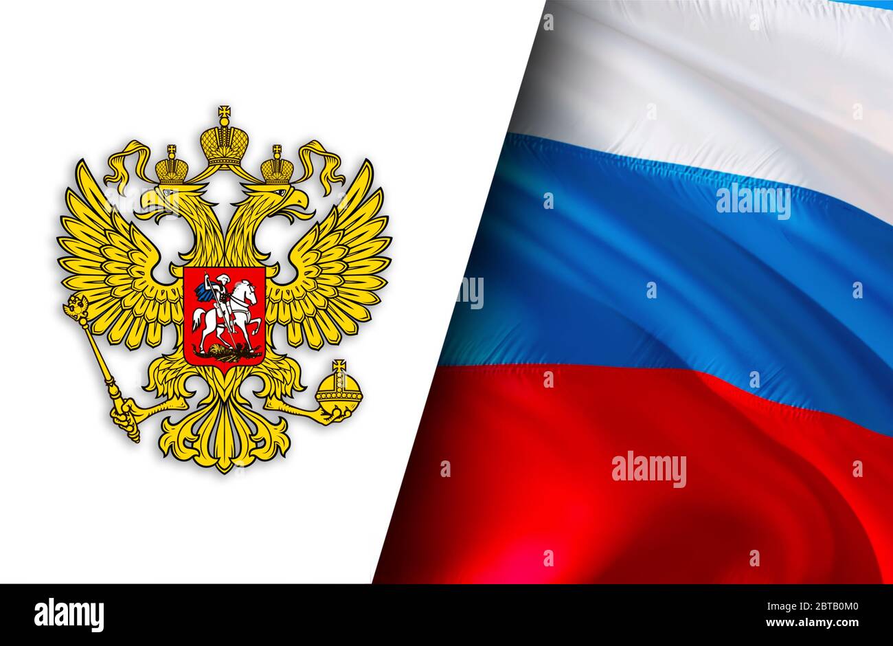 Russian flag with Coat of arms of Russia. Kremlin presidential Coat of arms  of Russia, 3d rendering. Russian eagle. Russian Presidential National embl  Stock Photo - Alamy