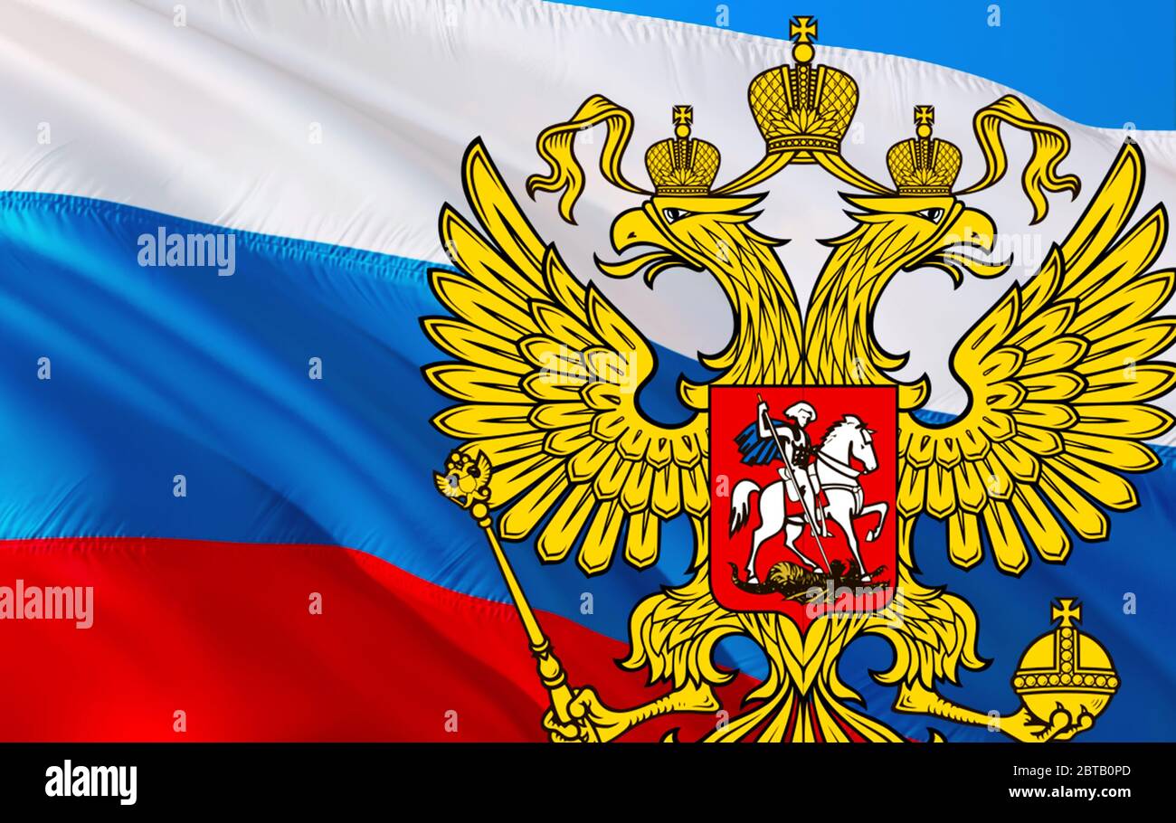 Russia emblem on Russian Federation flag design on Russia