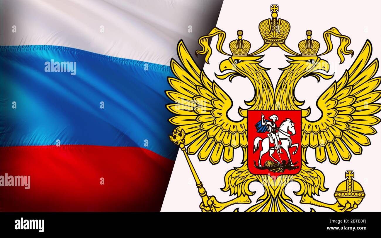 Flag of Russia with coat of arms Stock Photo - Alamy