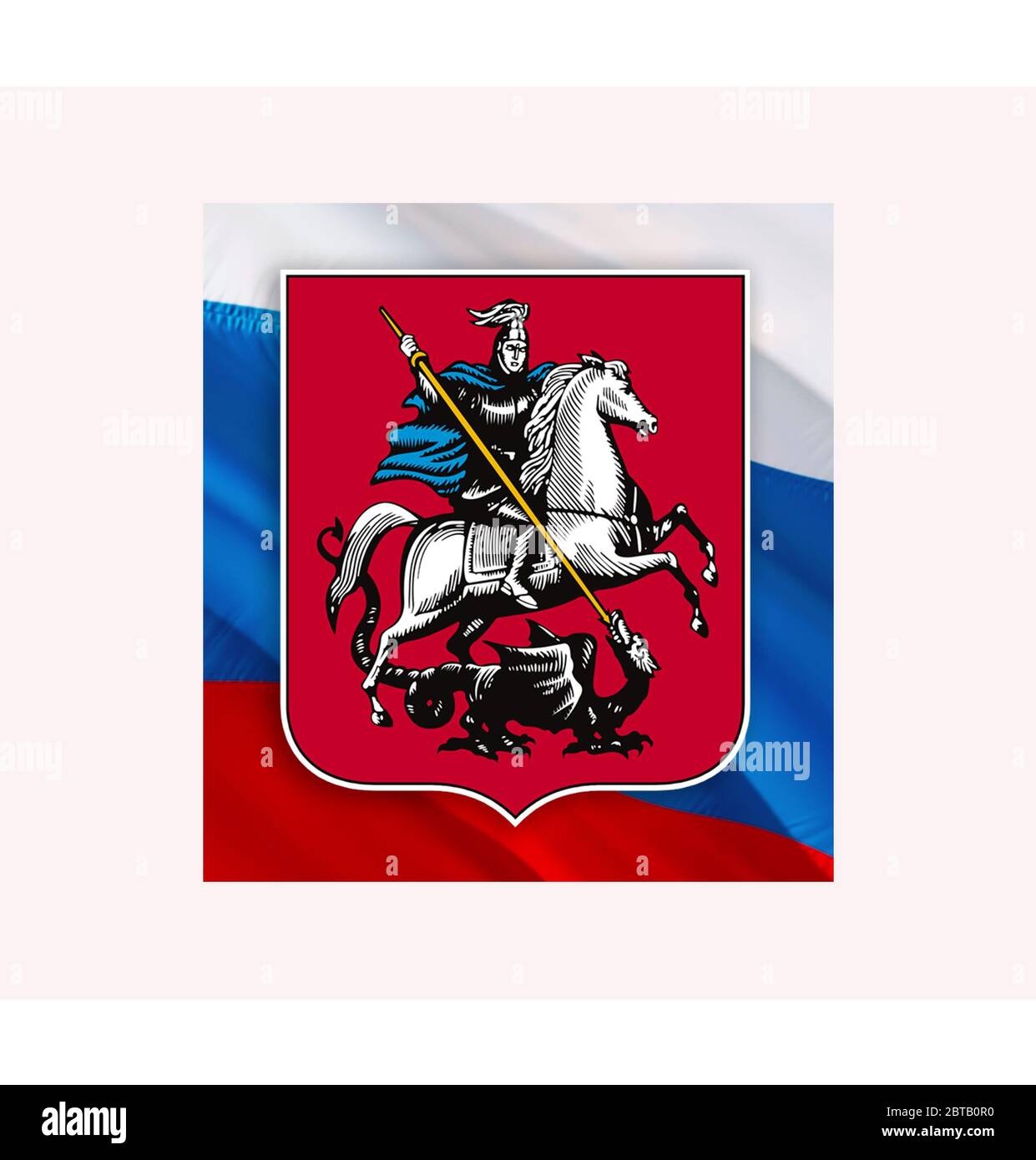 Moscow flag with Coat of arms on Russian flag. Kremlin Russian capital Coat  of arms of Moscow, 3d rendering. Moscow Coat of arms. Russian Presidential  Stock Photo - Alamy