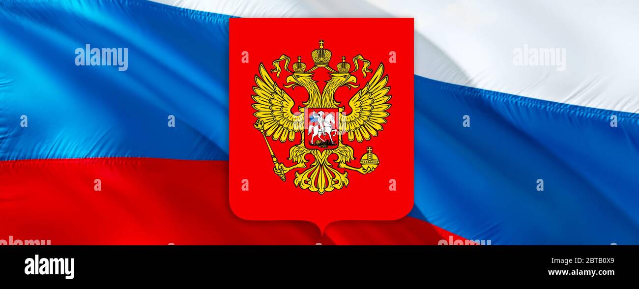 Russian flag with Coat of arms of Russia. Kremlin presidential Coat of arms  of Russia, 3d rendering. Russian eagle. Russian Presidential National embl  Stock Photo - Alamy