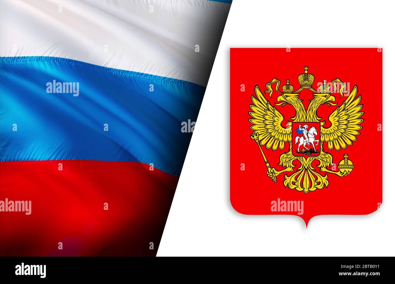 Russian Flag with Coat of Arms of Russia. Kremlin Presidential Coat of Arms  of Russia, 3d Rendering. Russian Eagle Stock Illustration - Illustration of  nation, flag: 183978487