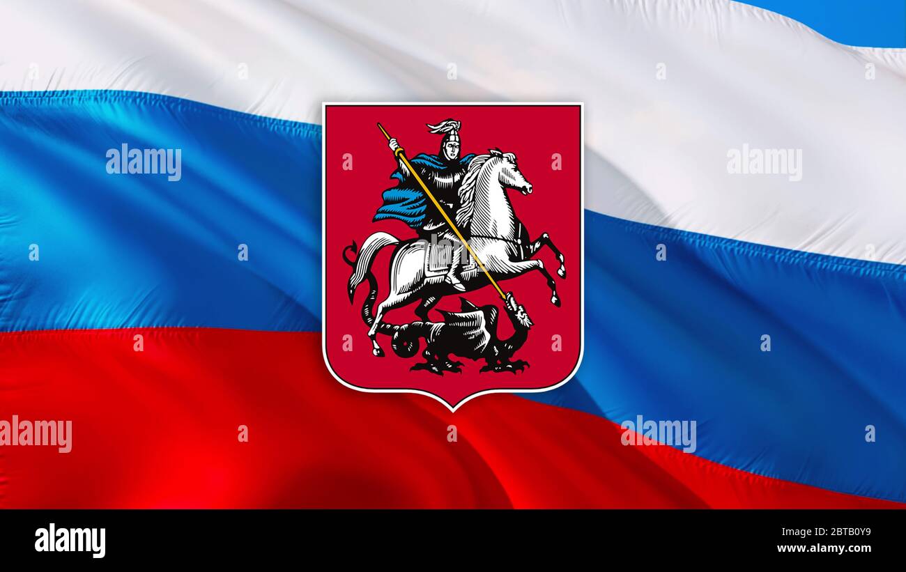 Moscow flag with Coat of arms on Russian flag. Kremlin Russian capital Coat  of arms of Moscow, 3d rendering. Moscow Coat of arms. Russian Presidential  Stock Photo - Alamy